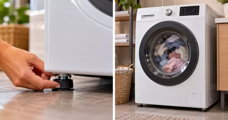 Pés niveladores da lavadora reduzem vibração quando todos apoiam no piso, mas apertar apenas um lado pode deslocar o problema para outro canto