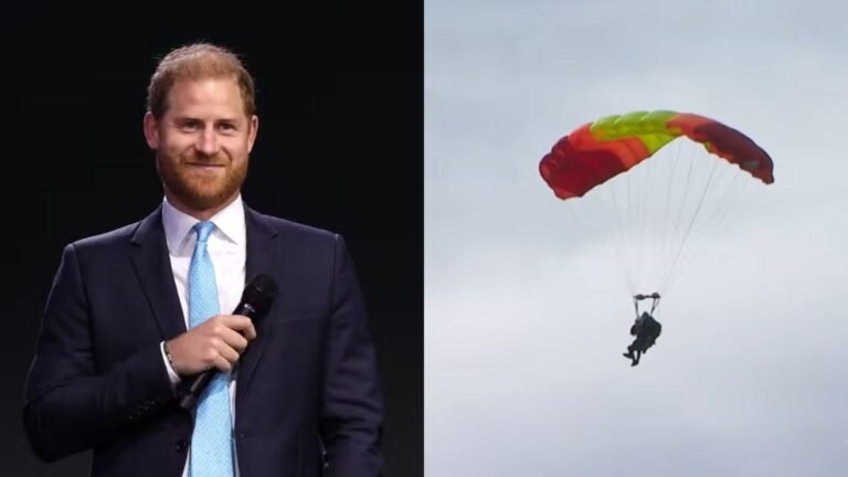 Príncipe Harry surpreende com salto de paraquedas radical no Canadá para cumprir promessa