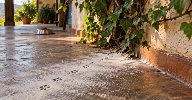 Moradora percebe que o pote de ração da varanda amanhece vazio mesmo depois de parar de alimentar os gatos do bairro, coloca farinha perto da porta e descobre um ouriço-cacheiro seguindo a mesma rota junto ao muro durante a madrugada
