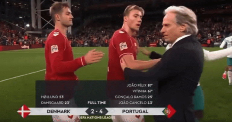 Artilheiro da Dinamarca empurra Jorge Jesus após imitar Cristiano Ronaldo
